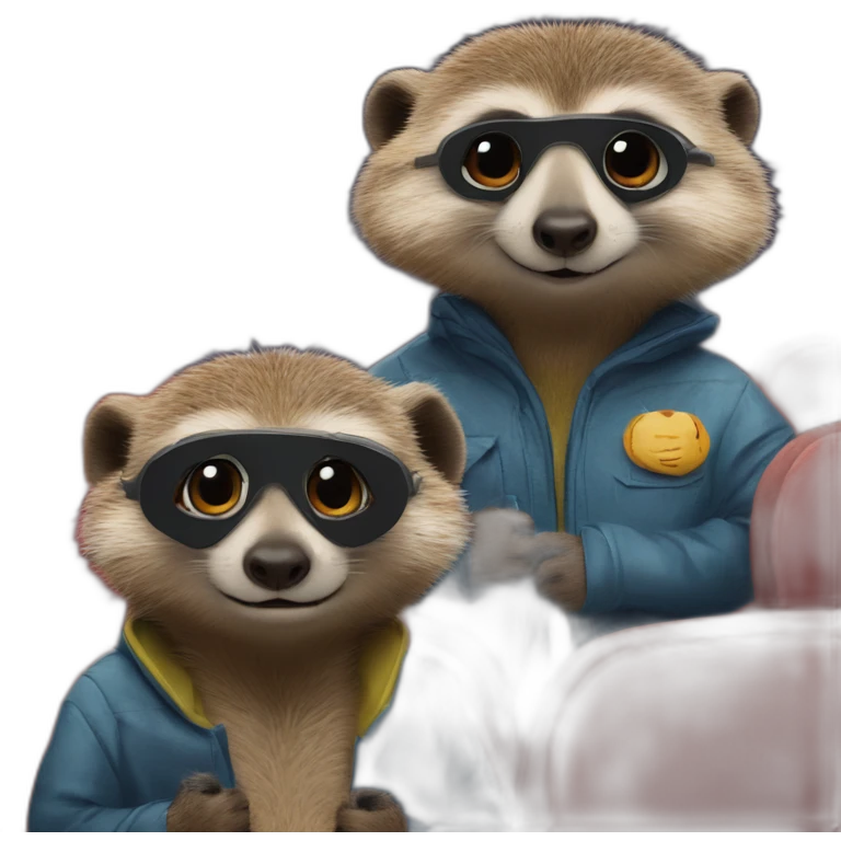Two meerkats and a wombat at the cinema in clothes emoji
