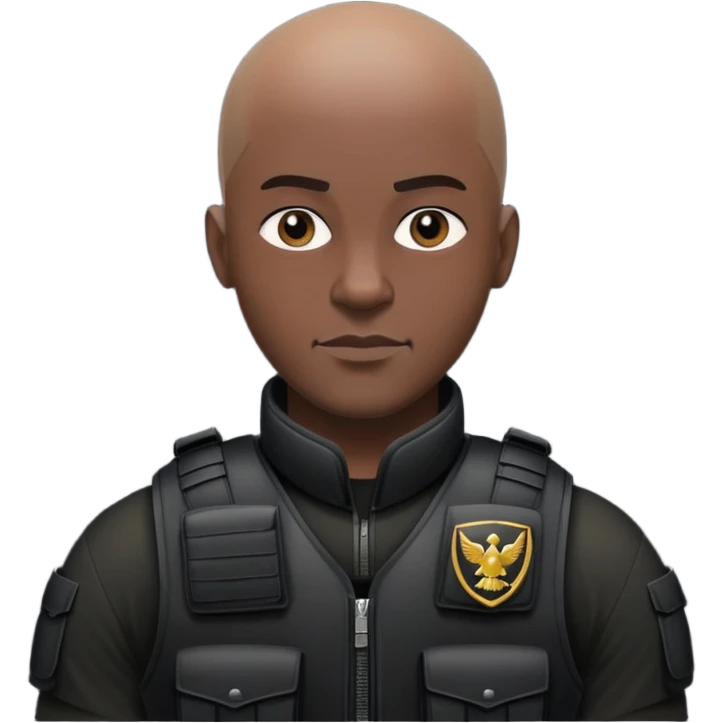 black soldier bald head in black bulletproof vest emoji