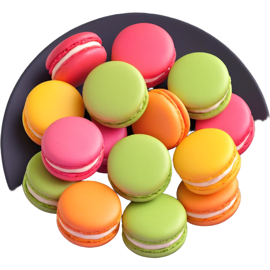 Create a 3D model of colorful macarons in the style of iOS 18, with smooth, realistic textures and vibrant pastel colors, arranged on a plate. Make it look like a modern Apple 3D emoji. emoji
