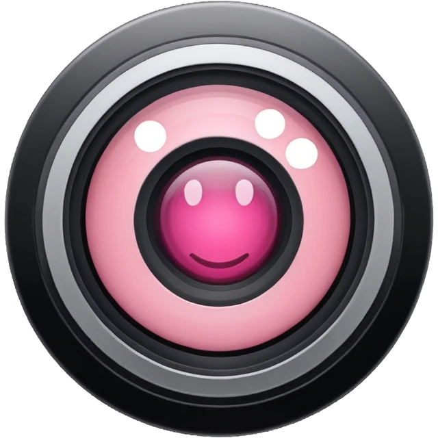 A round camera lens, apple emoji style, minimalist, with highlights, pink, no faces, no smileys, only lens, variant 4 emoji