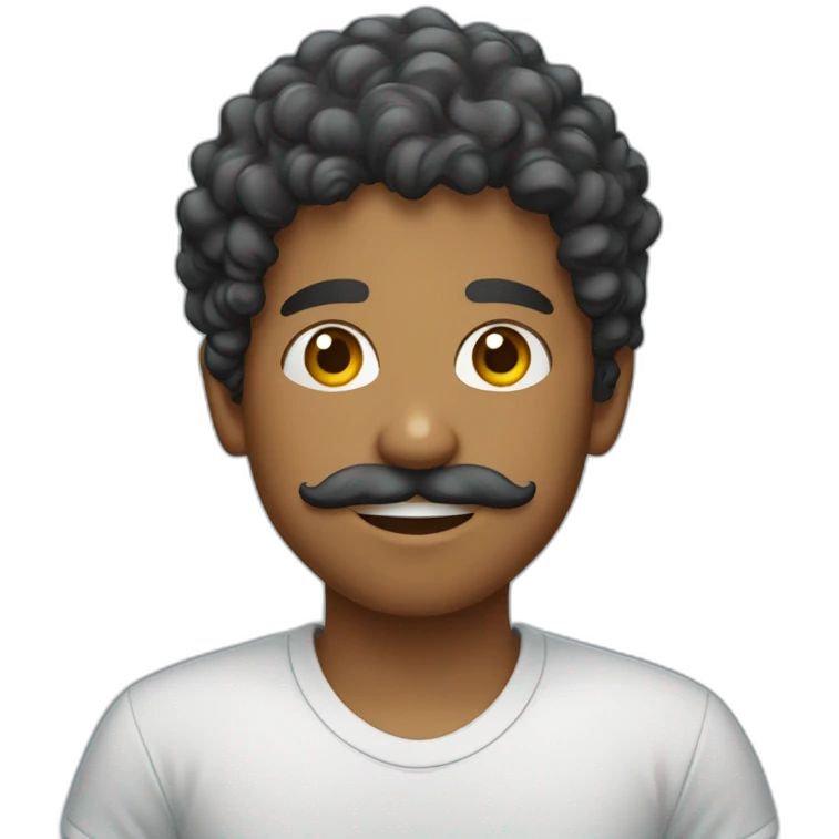 sri lankan boy with curly hair and a mustache wearing a t shirt emoji