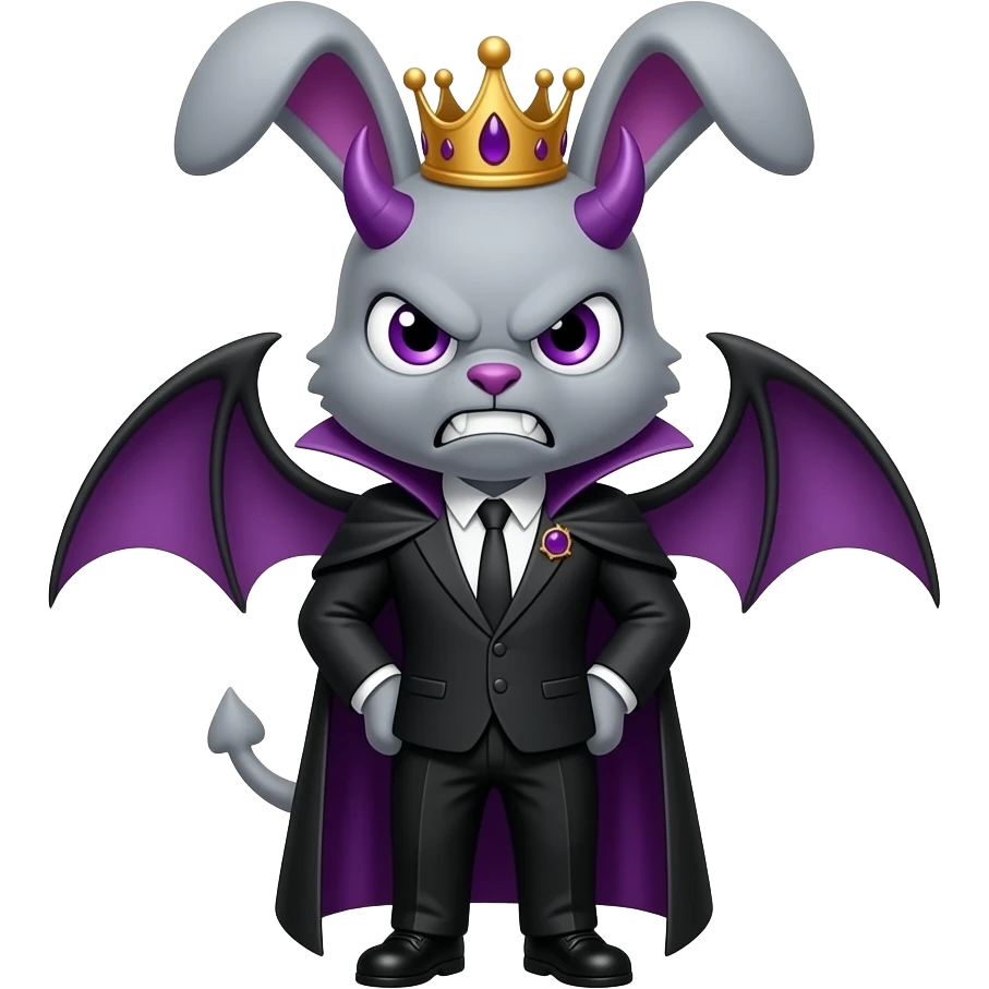 bunny grey purple animal kid villain angry king crown suit black layer purple eye demon purple face emoji