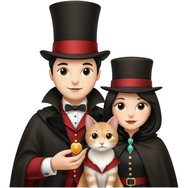 magician couple and their pet cat emoji