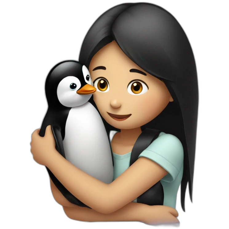 a girl hugging a pinguins emoji