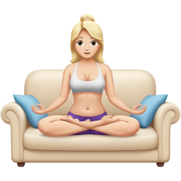 fullbody busty blonde shirtless topless buxom doing yoga on couch sfw emoji