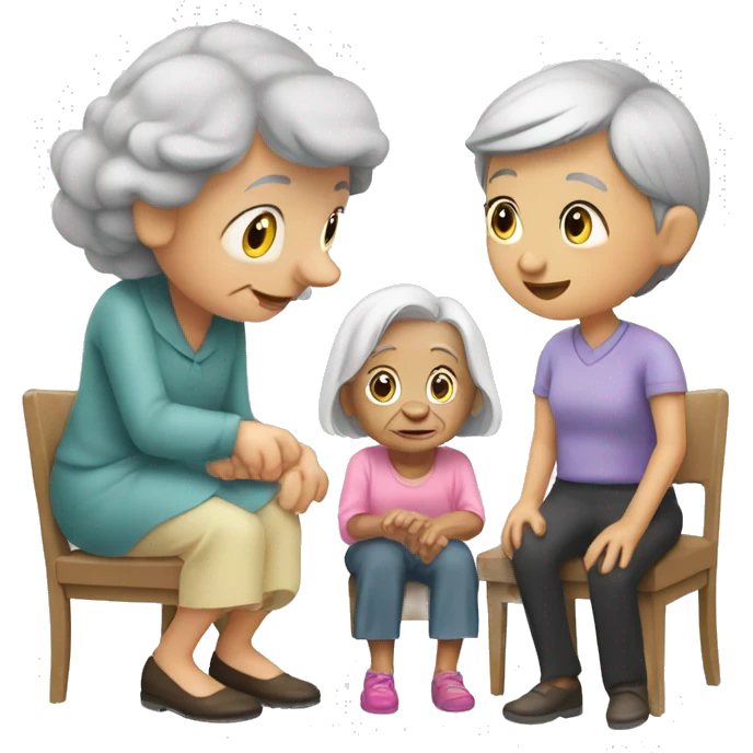 little girl helps old woman to sit down emoji