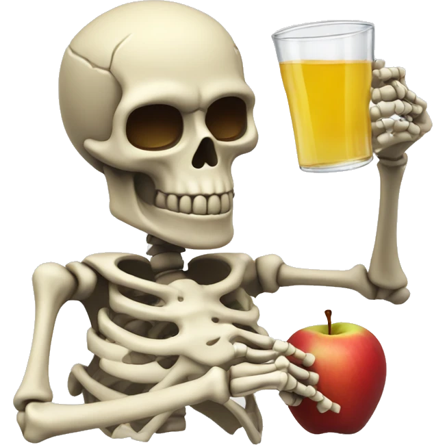 skeleton drinking apple juice from a Stein emoji