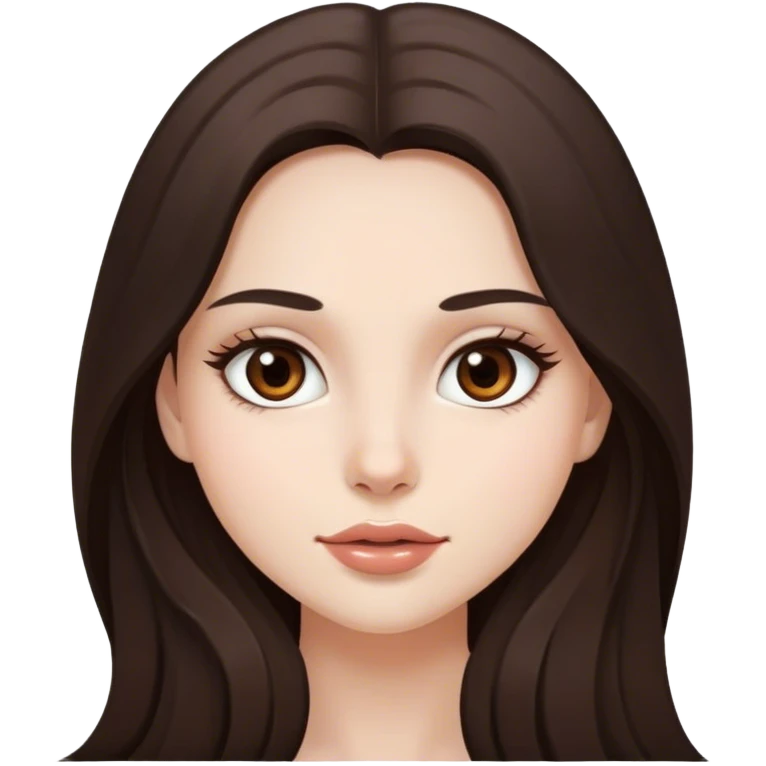 pretty girl, long hair, brown eyes, natural lips, white skin, dark brown hair emoji