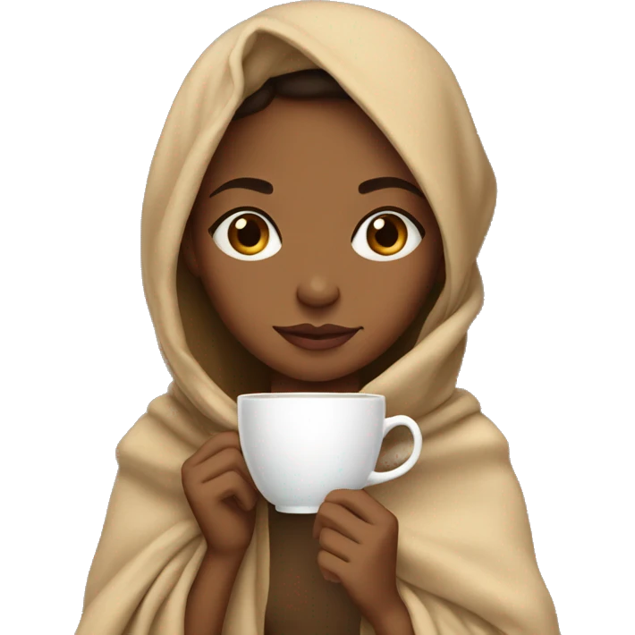 Light brown girl drinking tea with blanket on emoji