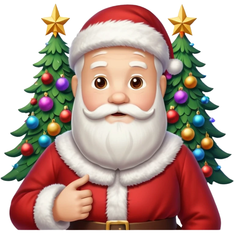 Santa Claus and a Christmas tree, with snowflakes in the background emoji