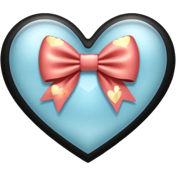 frosted glass black heart with a gold bow and heart pattern on the bow emoji