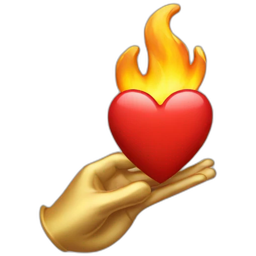 Gold hand holding fire heart emoji