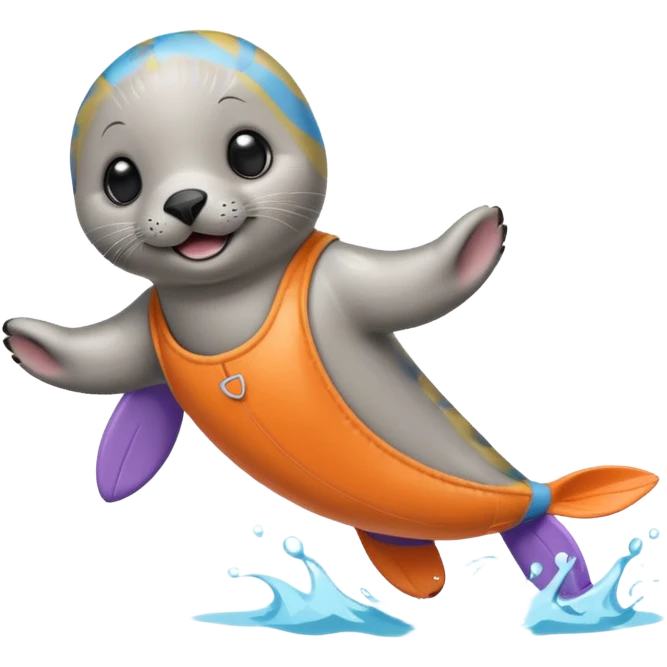 A cute seal pup with floaties on both flippers, kicking excitedly near lane markers. emoji