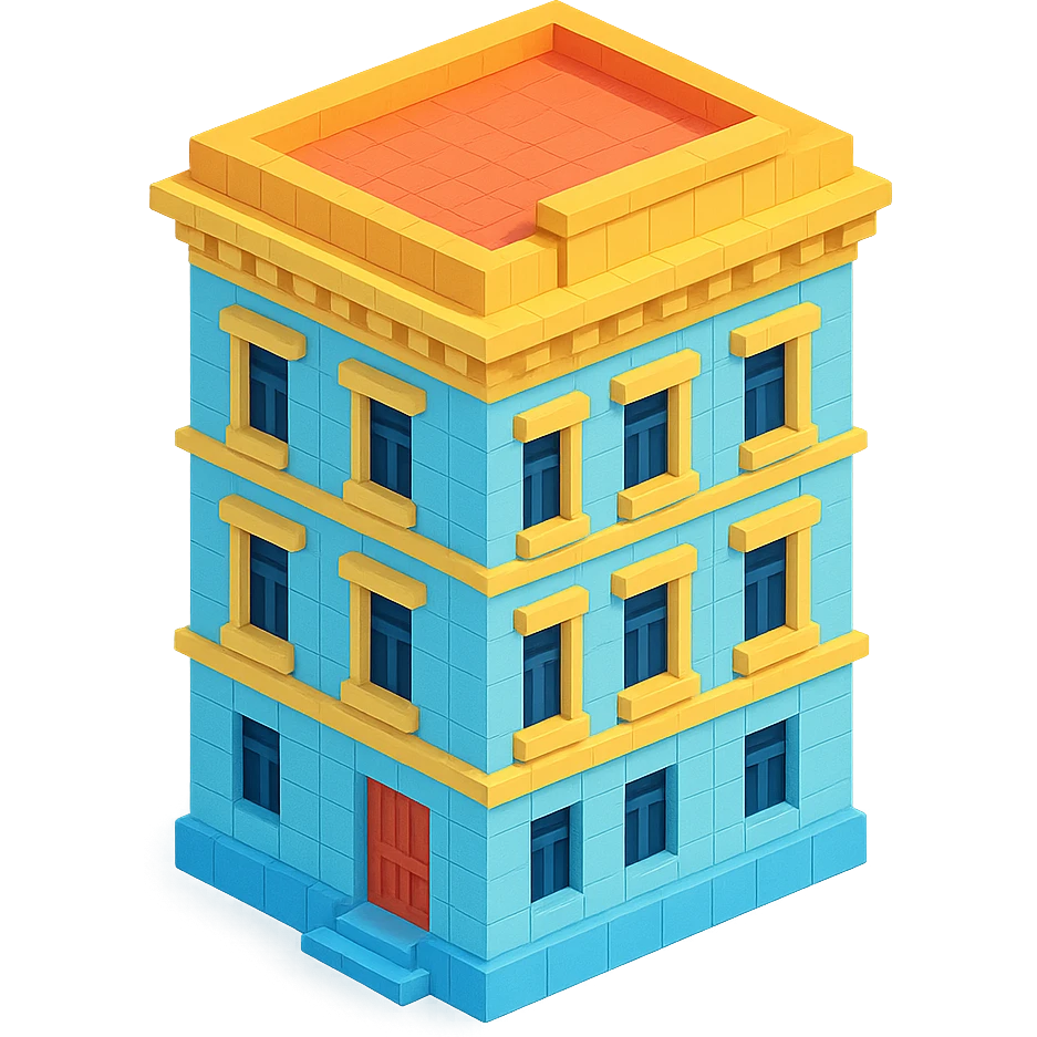 old Saint Petersburg building, blue pastel facade, decorative cornices, isometric view emoji