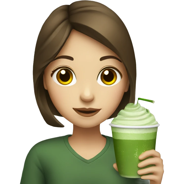 Girl with brown hair drinking matcha emoji