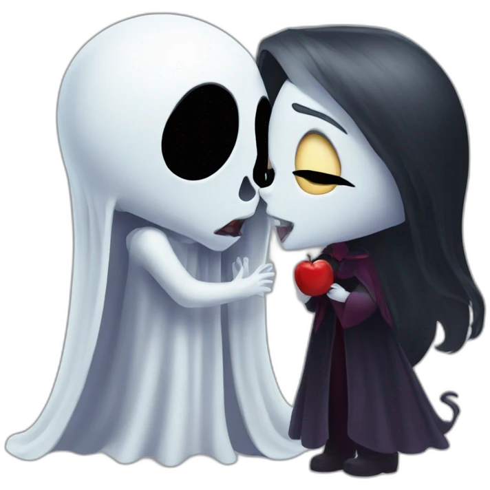 Ghost kissing Mae vampire emoji