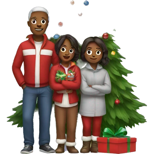 Family around christmas tree emoji
