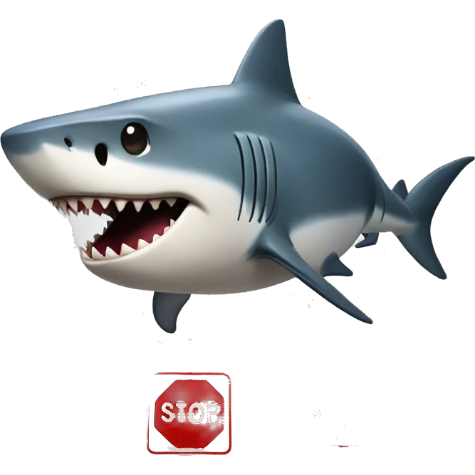 A shark holds a stop sign emoji