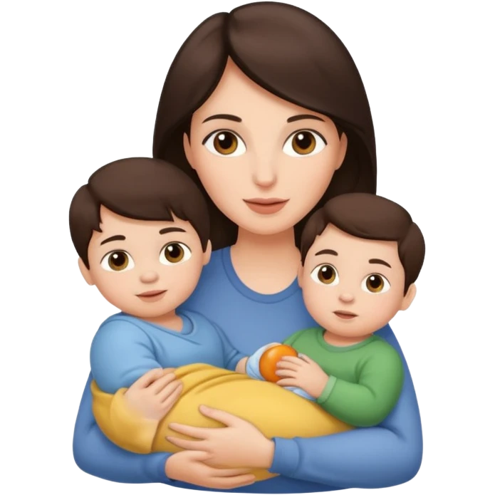 Beautiful Brunette Mother holding a baby and two young sons, realistic  emoji