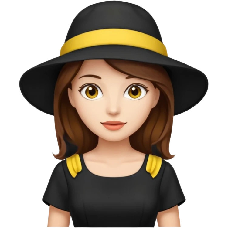 brown hair black dress yellow hat emoji