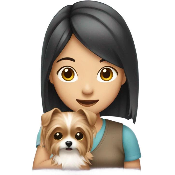Asian girl holding Yorkshire terrier  emoji