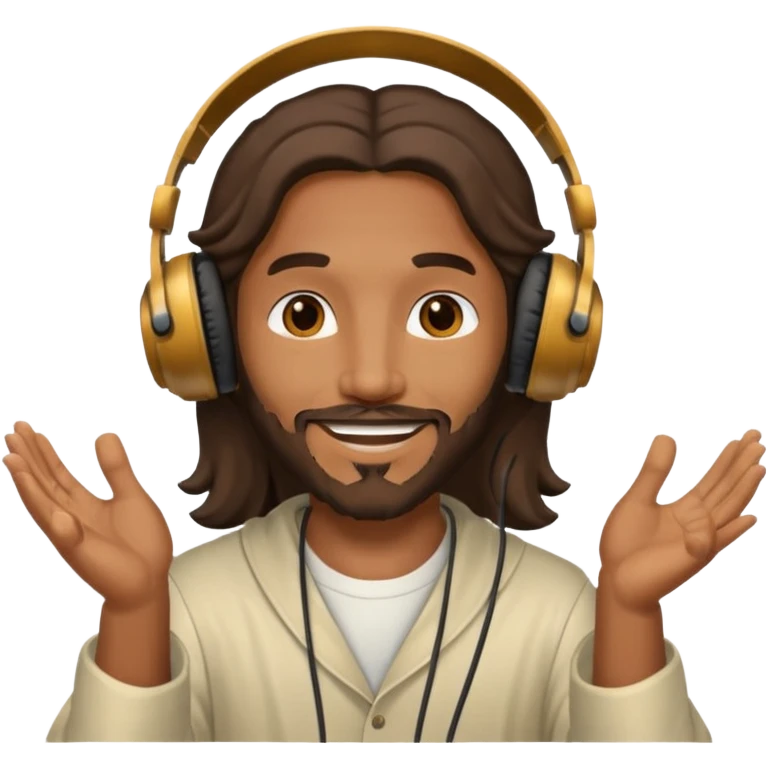 African American Jesus Christ giving someone a pair of headphones emoji