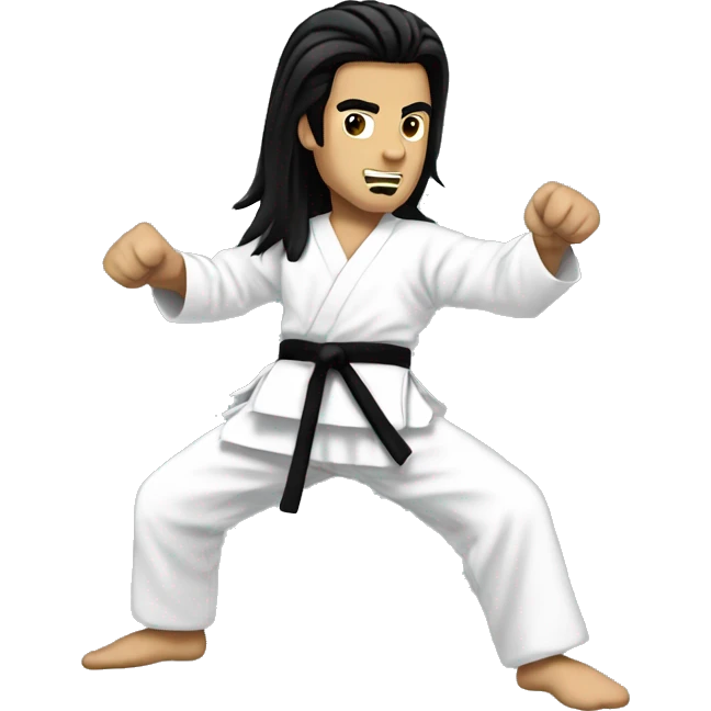 karate kick white man long black hair emoji