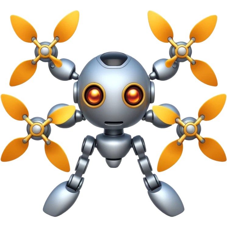 Flying robot, small propellers, glowing eyes. emoji
