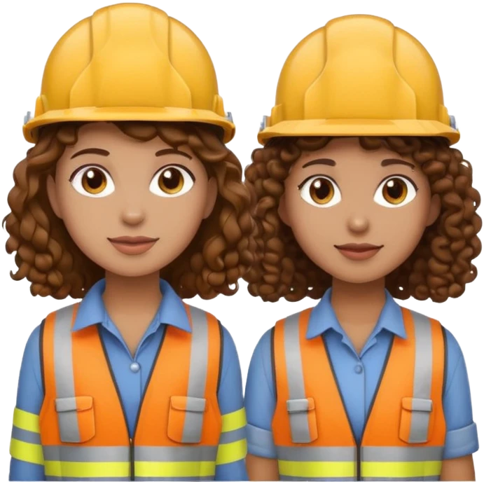boyfriend and girlfriend couple emoji, both with brown hair, girl with curly hair, both wearing construction helmets and flats emoji