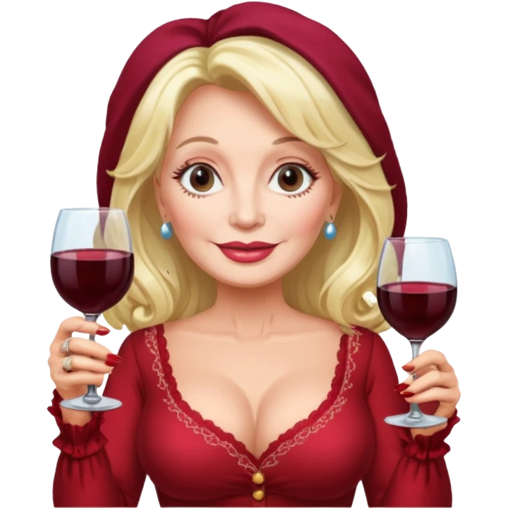 Dolly Parton with a huge glass of wine emoji