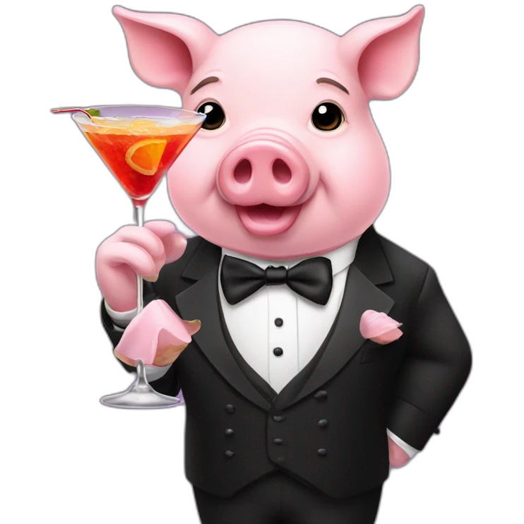 pig wearing a tuxedo sipping a cocktail emoji