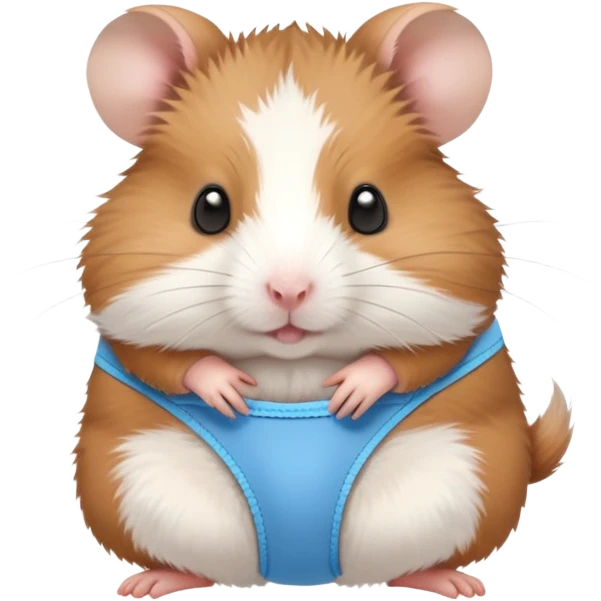 Hamster wearing underwear holding a mini hamster emoji