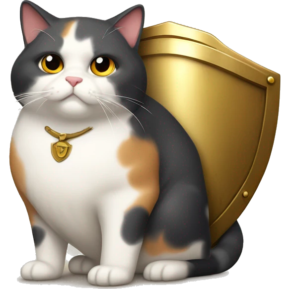 Fat calico cat with a shield  emoji