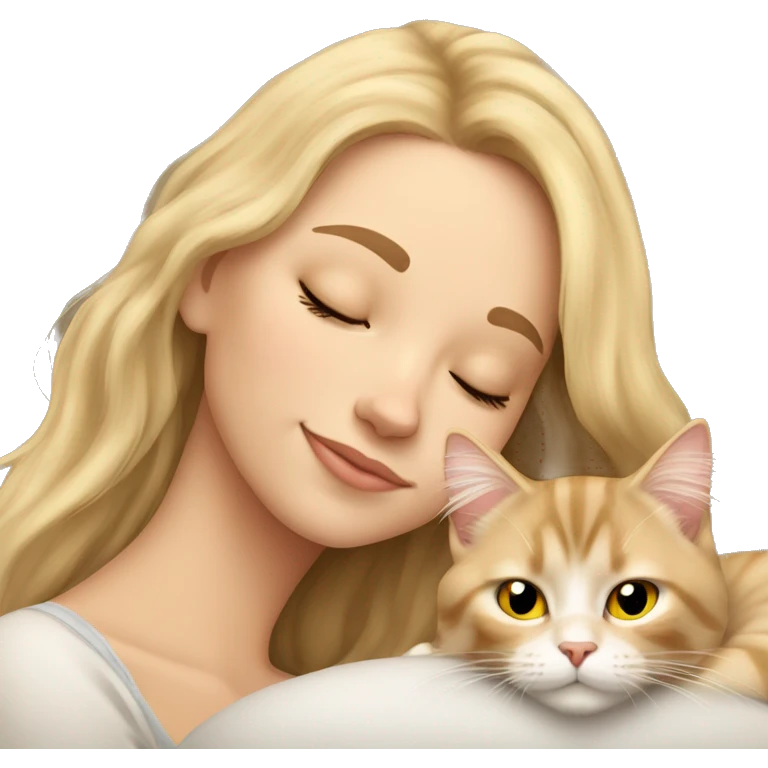 Pretty blonde girl sleeping with her beige main coon cat emoji