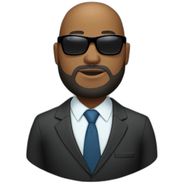 Damien Finette black bald overweight guy in suit with beard and sunglasses emoji
