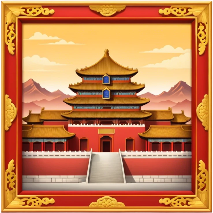 Cinematic Realistic Forbidden City Landmark Emoji, showcasing the imperial palace with iconic red walls and golden roofs rendered with rich textures and regal lighting. emoji