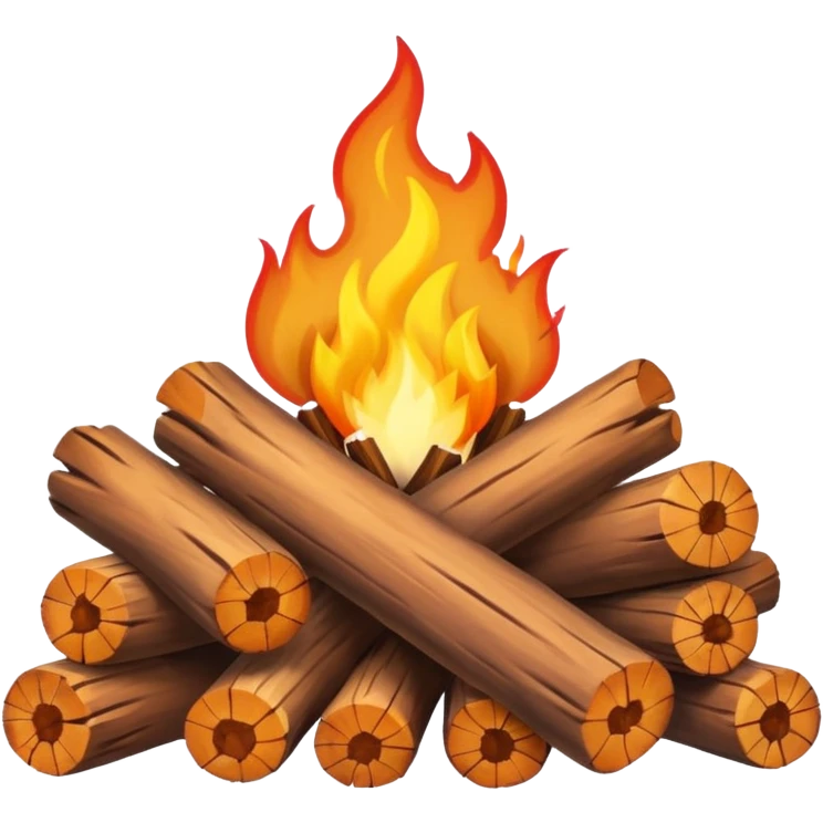 Emoji-style bonfire with logs and flames, cute and rounded, soft shading, bright warm colors emoji