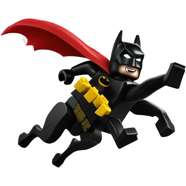 Lego Batman riding a Black lab chasing Superman  emoji
