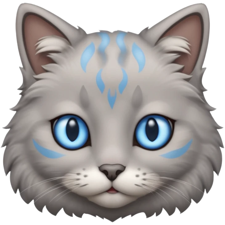 a gray cat with blue eyes on its FOREHEAD emoji