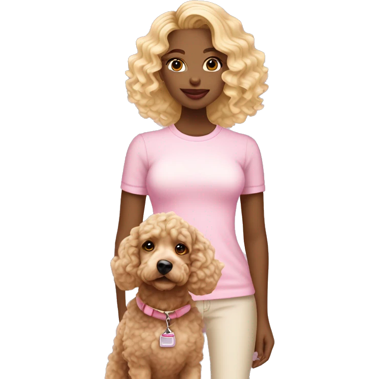 Blonde ombré girl with curly hair and soft pink lips taking a cockapoo for a walk emoji