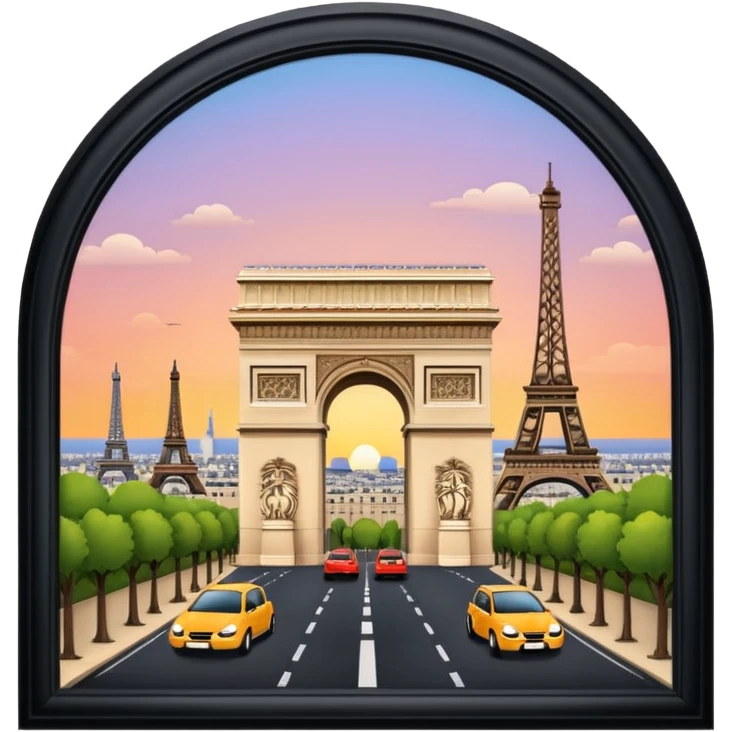 arc de triomphe and eiffel tower emoji at sunset emoji