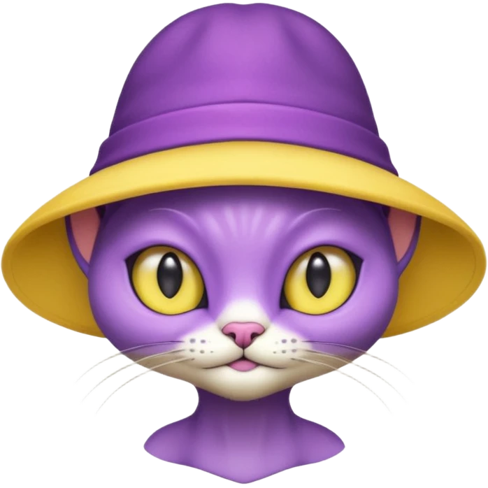 purple alien cat with no fur and yellow hat emoji