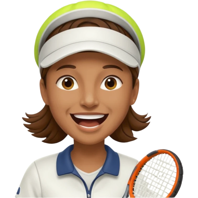 Profesor de tenis con pelo marrón riendose emoji