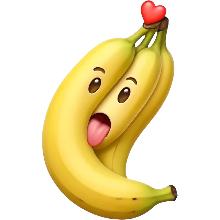 a banana emoji with the end of it in the mouth of a normal heart eyes emoji with its tongue out emoji