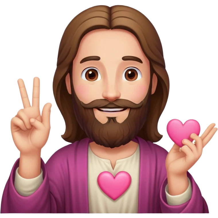Bearded Jesus smiling making pink heart gesture emoji