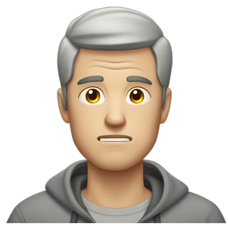 tired white man with very very very short hair in gray sweatshirt is very very very angry emoji