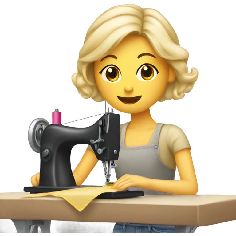 Blonde Girl sewing on a sewing machine emoji