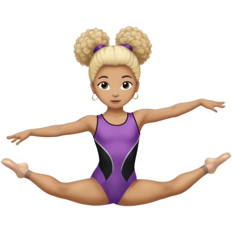 light-skinned Black girl doing gymnastics, half-blonde and half-dark brown afro puff hairstyle emoji