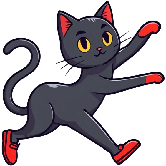 Black cat with red shoes emoji