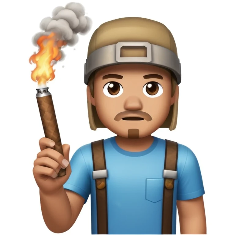 minecraft steve character holding and smoking a blunt, with smoke effect emoji